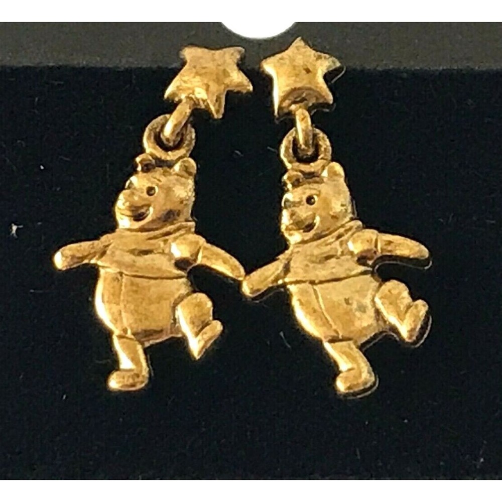 Vintage Disney Winnie the Pooh Earrings Post Pierced Disneyana Gold Plated Stars